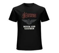 RUSHUI Saxon Denim and Leather Men's Short Sleeve T-Shirt Top Size L