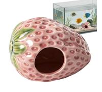 Rusimoly Cabane à Hamster Décor de Cage à Motif Fraise, Habitat et Couchage | Grotte d'aquarium pour poissons Betta, grenouilles, agames barbus, cichlidés, gerbilles, bernard-l'ermite, petits