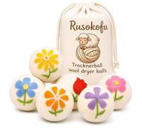 Rusokufo 6 Boules De Séchage en Laine XL Broderie Florale Unique Adoucissant Naturel Réutilisable Réduit Les Plis Et Le Temps De Séchage Hypoallergénique