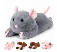 Rusokufo Figurine décorative Souris 20 cm, Petite Peluche Grise au Format allongé, décoration Douce pour Bureau et bibliothèque