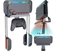 Ruspela Support mural en métal pour Switch 2/Switch/Switch OLED avec 7 emplacements pour cartes de jeu et crochets pour 5 joycons et manettes Noir