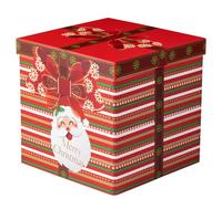 RUSPEPA Boîte cadeau de Noël avec couvercle, motif Père Noël et nœud rouge, boîte cadeau pliable moyenne avec ruban et papier de soie pour les fêtes, 23 x 23 x 23 cm, 1 pièce