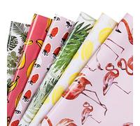 RUSPEPA Feuille De Papier D'Emballage Cadeau - Flamingo/Plantes/Banane/Fraise/Citron/Feuille Design D'Été Pour Anniversaire,Vacances - 1 Rouleau Contient 6 Feuilles - 44.5 X 76 cm Par Feuille