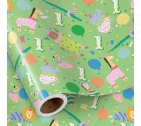 RUSPEPA Mini rouleau de papier cadeau Safari 1er anniversaire, animaux de la jungle et motif numéro 1 pour garçons, filles et tout-petits, fêtes de premier anniversaire. - 43,2cm x 5m
