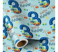 RUSPEPA Papier Cadeau Anniversaire Garçon - Mini Rouleau - Motif Camion Dinosaure - 43,2 Cm X 5 M - 3 Ans