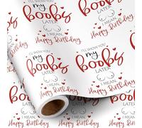 RUSPEPA Papier d'emballage anniversaire drôle pour hommes mari lui - Design ludique « Je te montrerai mes seins plus tard, je veux dire joyeux anniversaire » - 43,2 cm x 5 m