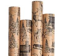 RUSPEPA Papier D'Emballage De Noël- Conception De Paysage De Noël Kraft - 4 Rouleaux - 43,5 X 305 Cm Par Rouleau