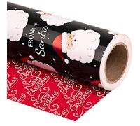 RUSPEPA Papier D'Emballage De Noël Réversible - Mini Rouleau - 43,2 Cm X 10 M - Noir Jolly Santa Claus, Design De Script Rouge Joyeux Noël Avec Feuille Métallique Brillante Pour Vacances, Fête