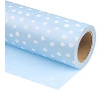 RUSPEPA Papier d'emballage réversible - Mini rouleau - 43,2 cm x 10 m - Bleu clair et pois délicats pour anniversaire, mariage, baby shower