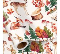RUSPEPA Rouleau De Papier Cadeau Animaux Des Bois, Mini Rouleau, Motif Cerf, Renard, Lapin Et Forêt D'Automne, Papier Cadeau Pour Thanksgiving, Anniversaire D'Automne, Baby Shower, 43,2Cm X 5M