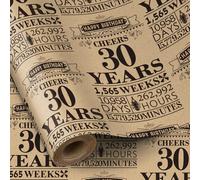 RUSPEPA Rouleau de papier cadeau d'anniversaire, mini rouleau, 30 ans, idéal pour les anniversaires, les fêtes, les vacances, 43,2 cm x 5 m, 30e anniversaire, cadeaux pour hommes