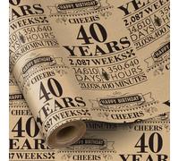 RUSPEPA Rouleau de papier cadeau d'anniversaire, mini rouleau, 40 ans, idéal pour les anniversaires, les fêtes, les vacances, 43,2 cm x 5 m, 40e anniversaire, cadeaux pour hommes