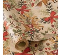 RUSPEPA Rouleau De Papier Cadeau De Noël Pour Garçons Et Filles, Motif Animaux Des Bois Avec Renard, Renne, Hibou Et Lapin, Papier Cadeau Kraft Pour Noël, Fêtes Et Fêtes D'Hiver, 43,2 Cm X 5 M