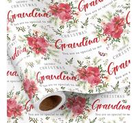 RUSPEPA Rouleau De Papier Cadeau De Noël Pour Grand-Mère, Motif « Joyeux Noël » Avec Fleurs Et Feuilles Rouges, Papier Cadeau « Tu Es Si Spéciale Pour Moi » Pour Grand-Mère, Femme, 43,2 Cm X 5 M