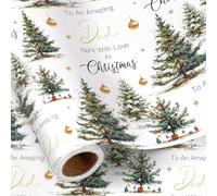 RUSPEPA Rouleau De Papier Cadeau De Noël Pour Papa, Mini Rouleau, Motif « À Un Papa Formidable » Avec Sapins De Noël Et Boules Dorées, Papier Cadeau Blanc Pour Papa, Homme, 43,2 Cm X 5 M