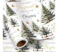 RUSPEPA Rouleau De Papier Cadeau De Noël Pour Petit Ami, Motif « À Mon Merveilleux Petit Ami », Avec Des Sapins De Noël Et Des Boules Dorées, Papier Cadeau Blanc Pour Homme, Homme, 43,2 Cm X 5 M