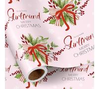 RUSPEPA Rouleau De Papier Cadeau De Noël Pour Petite Amie, Motif « À Une Adorable Petite Amie », Avec Un Nœud De Noël, Des Baies Et Des Flocons De Neige, Femme, 43,2 Cm X 5 M