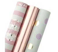 RUSPEPA Rouleau De Papier Cadeau - Ensemble En Or Rose Et Rose Pour Anniversaire, Fête, Mariage, Cadeau De Naissance - 3 Rouleaux - 76 X 305 cm Par Rouleau
