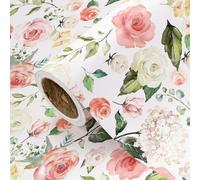 RUSPEPA Rouleau De Papier Cadeau Floral - Mini Rouleau - 43,2 Cm X 5 M - Motif Floral Rose, Idéal Pour Mariage, Anniversaire, Fête Prénuptiale, Goûter