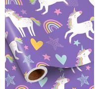 RUSPEPA Rouleau De Papier Cadeau Licorne Pour Filles, Motif Licorne Violette Avec Arc-En-Ciel, Étoile Et Cœur, Idéal Pour Un Anniversaire De Fille, Un Cadeau De Fête Magique, 43,2 Cm X 5 M