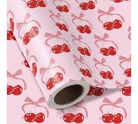 RUSPEPA Rouleau De Papier Cadeau Nœuds Cerises - Mini Rouleau - 43,2 Cm X 5 M - Ruban Élégant Avec Nœud Papillon Cerise, Idéal Pour Les Anniversaires De Filles