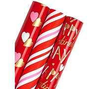 RUSPEPA Rouleau de papier cadeau pour la Saint-Valentin - Mini rouleau - 3 rouleaux - 43,2 cm x 3,05 m par rouleau - Motif cœur rouge et rose pour mariage, baby shower et anniversaire