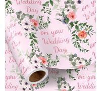 RUSPEPA Rouleau De Papier Cadeau Pour Mariage, Motif Floral Élégant Avec Inscription « On Your Wedding Day », Emballage Cadeau Romantique Pour Enterrement De Vie De Jeune Fille, 43,2Cm X 5M