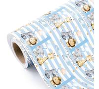 RUSPEPA Rouleau de papier cadeau Premier anniversaire de bébé garçon - Mini rouleau - 43.2cm x 5m - Adorable papier cadeau animaux de la jungle, bleu clair, idéal pour les anniversaires de filles