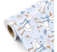 RUSPEPA Rouleau De Papier Cadeau Silly Gooses - Mini Rouleau - 43,2 Cm X 5 M - Oie Avec Nœud Bleu, Idéal Pour Les Anniversaires De Garçons Et Les Baby Showers