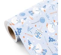RUSPEPA Rouleau De Papier Cadeau Silly Gooses - Mini Rouleau - 43,2 Cm X 5 M - Oie Bleue Papier Pour Les Anniversaires De Garçons Et Les Baby Showers