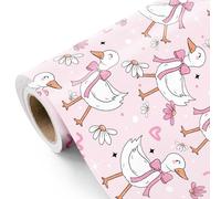 RUSPEPA Rouleau De Papier Cadeau Silly Gooses - Mini Rouleau - 43,2 Cm X 5 M - Oie Rose, Papier Cadeau Coquet, Papier Cadeau Fleur, Idéal Pour Les Anniversaires De Filles Et Les Baby Showers