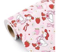 RUSPEPA Rouleau De Papier Cadeau Silly Gooses - Mini Rouleau - 43,2 Cm X 5 M - Oie Rouge, Papier Cadeau Coquet, Papier Cadeau Fraise, Idéal Pour Les Anniversaires De Filles Et Les Baby Showers