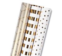 RUSPEPA Rouleau De Papier D'Emballage Cadeau - Mini rouleau - Ensemble De 3 Différents Or Et Blanc (42,5 pieds carrés) - 43,2 cm X 3,05 m Par Rouleau