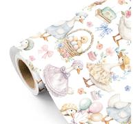 RUSPEPA Rouleau De Papier D'Emballage De Pâques Avec Oie Farceuse - 43,2 Cm X 5 M - Papier D'Emballage Aquarelle Avec Fleurs Œufs Ruban Et Oie Farceuse Parfait Pour Pâques Printemps Anniversaire