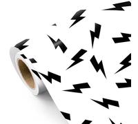 RUSPEPA Rouleau de papier d'emballage éclairs noirs - Mini rouleau - 43,2 cm x 5 m - Papier d'emballage d'anniversaire blanc et noir parfait pour anniversaire d'hommes et garçons, baby shower