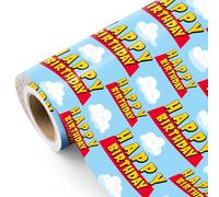 RUSPEPA Rouleau De Papier D'Emballage Joyeux Anniversaire - 43,2 Cm X 5 M - Papier D'Emballage Avec Histoire De Dessin Animé Ciel Bleu Et Nuage Pour Anniversaire De Garçon Fille Enfant Baby Shower