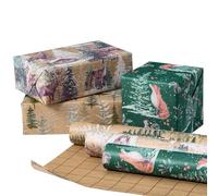 RUSPEPA Rouleau de Papier d'Emballage Kraft de Noël - Renard, Renne et Arbre de Noël - 43,2 cm x 3 m par Rouleau, Total de 3 Rouleaux