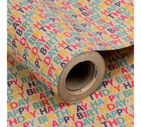 RUSPEPA Rouleau De Papier D'Emballage Kraft - Motif Joyeux Anniversaire - 61 cm X 30,5 m
