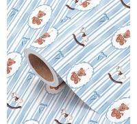 RUSPEPA Rouleau De Papier D'Emballage Pour Bébé Garçon Avec Ours - 43,2 Cm X 5 M - Papier D'Emballage Avec Nounours Jouets Et Ruban Bleu Pour Baby Shower Célébration De Naissance Anniversaire