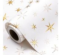 RUSPEPA Rouleau De Papier D'Emballage Pour L'Aïd - Petit Rouleau Avec Design De Star En Feuille Gaufrée 3D Blanc Et Doré Papier D'Emballage En Kraft Blanc Pour Ramadan Mariage 43,2 Cm X 5 M