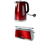 Russell Hobbs 23210-70 Bouilloire Luna Rouge Solaire, 1, 7L Chromé 1, 7 Litre, 2400W Russell Hobbs 23250-56 Luna Grille-pain avec Longue fente Rouge 1420W