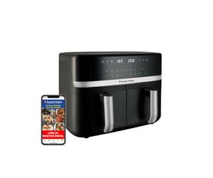 Russell Hobbs Air Fryer Rapid Air XXL (2 compartiments à 4,5 ou 9L total, Compact, silencieux, 9-en-1) Friteuse sans huile (économe, tactile,gril,rôtit et plus, pièces antiadhésives lavables) 27681-56