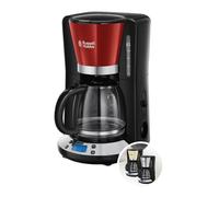 Russell Hobbs Cafetière filtre [Programmable, Technologie WhirlTech pour extraction & arôme optimaux] Rouge (10 tasses, verseuse en verre 1,25L, Maintien au chaud, 1100W) Machine à café 24031-56