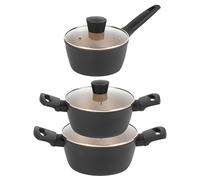 Russell Hobbs COMBO-8591 3-Piece Pan Set, Includes 16cm Saucepan and 20/24cm Stockpots, Induction Hob Suitable, Non-Stick, Dishwasher Safe, PFOA-Free, 7 x Tougher, Opulence Collection, Black/Gold