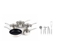 Russell Hobbs COMBO-8643 15-teiliges Kochgeschirr-Set - Klassisch Set, 24 cm Bratpfanne, 3 Kochtopf, Topfdeckel aus Glas,10-teiligem Edelstahl Küchenhelfer-Set/Kochutensilien, alle Arten Kochfeldern