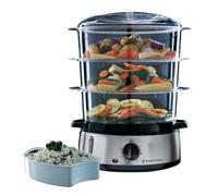 Russell Hobbs Cuiseur Vapeur [Grande capacité] Cook@Home (800W, 9 L, 3 niveaux, 1 panier cuiseur de riz + 6 supports à œufs incl., écran digital, minuterie programmable, 3 Paniers sans BPA) 19270-56