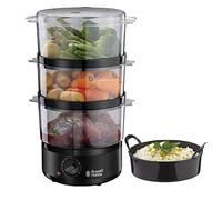 Russell Hobbs Cuiseur Vapeur [Ultra Compact] Noir mat (400W, 7L, 3 niveaux, cuiseur de Riz, Minuterie 60 min, arrêt auto., 3 Paniers sans BPA compatibles lave-vaisselle, pour cuisine saine) 26530-56