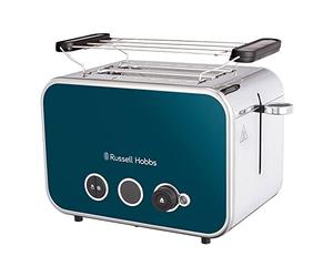 Russell Hobbs Grille Pain [Design Retro Premium] Distinctions Océan (Pour 2 Tranches, 6 Niveaux de brunissage, Fonction Surélévation pour contrôle, Décongélation, Réchauffage, 1600W) Toaster 26431-56