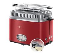 Russell Hobbs Grille Pain (Design Vintage Premium) Retro rouge (2 Tranches, 6 niveaux de brunnissage rapide, Fonction annulation, décongélation et réchauffage Viennoiserie, 1300W) Toaster 21680-56