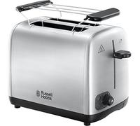 Russell Hobbs Grille Pain [Pour 2 Tranches] Adventure Acier Inox (2 Fentes extra larges,6 Niveaux de Brunissage rapide,Surélévation & contrôle, Décongèle,Réchauffe viennoiserie, 850W) Toaster 24080-56